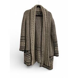 Lucky Brand long duster sweater cardigan coat pockets Aztec lagenlook grey 3X